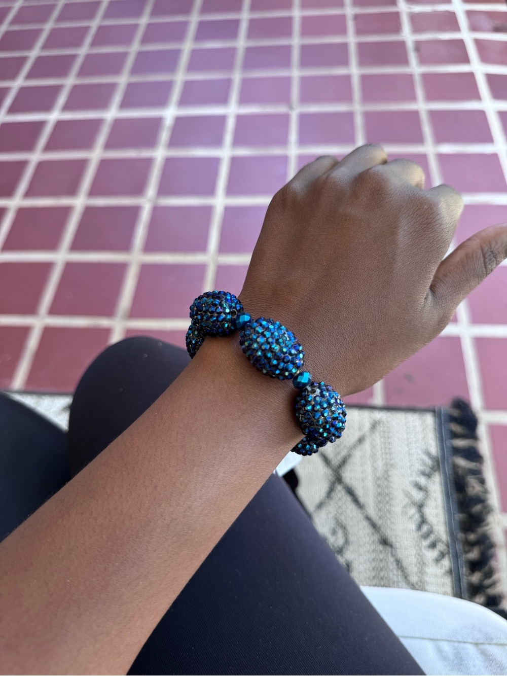 Blue Crystal Beaded Stretch Bracelet - Women Jewelry
